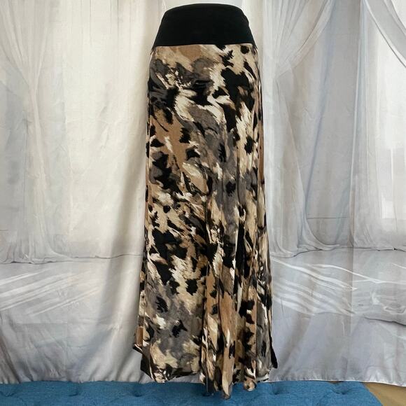 George L (12–14) Black Dune Combo Animal Print Maxi Skirt Foldover Waist Stretch - Picture 1 of 3